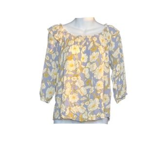 Rose + Olive Yellow Floral 3/4 sleeve hobo peasant blouse size Small